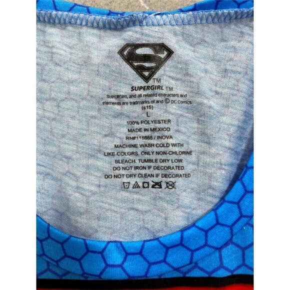 Supergirl T-Shirt Girls Large Blue Red Short Sleeve Tee with Cape - Picture 2 of 5